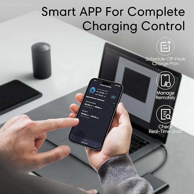 Level 2 EV Charger - 40 Amp Smart EV Charger for Home Level 2 NEMA 14-50, 240V Electric Vehicle Charging Stations 9.6kW, 25ft Cord, Outdoor/Indoor