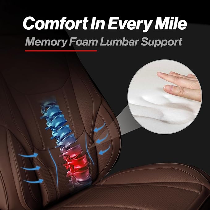 Coverland Custom Car Seat Covers Compatible with 2019-2025 RAM 2500 Crew Cab - Premium Leather Non-Slip Memory Foam Waterproof Cover Interior Protector Full Set-Dark Brown [See Size Chart-Size X129]