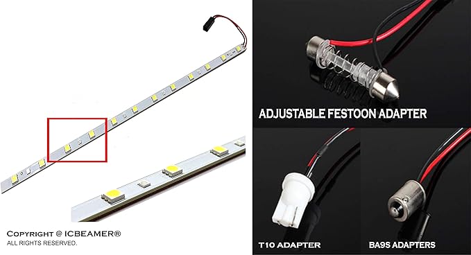 ICBEAMER 12" Red to White 18 SMDs 2835 LED Strip Light Universal Fit Car Trunk Cargo Area or Interior Illumination