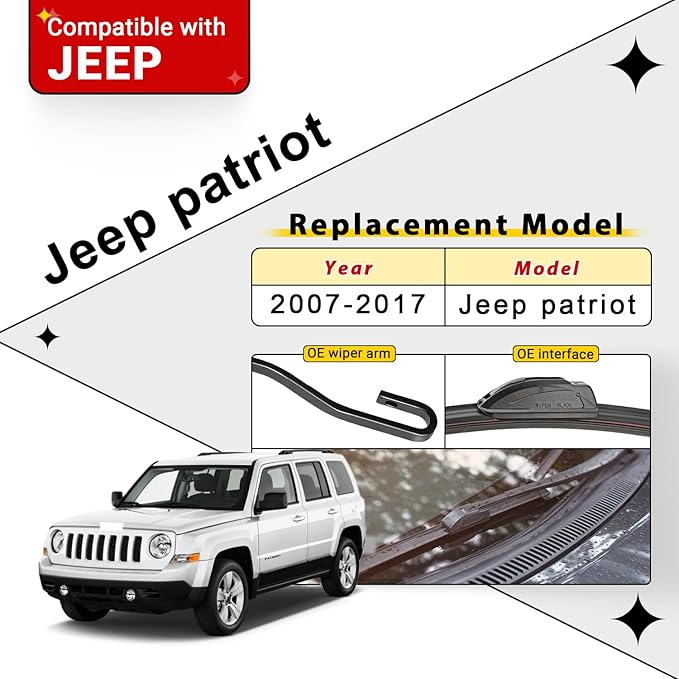 Windshield Wiper Blade Set Replacement for 2007-2017 Jeep Patriot Original Equipment Replacement Front Wiper Blades-21"/21"/10" (Set of 3) U/J Hook