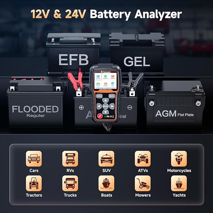 FOXWELL BT705 Plus Car Battery Tester 12V 24V Automotive, 100-2000CCA Battery Load Tester Digital Battery Analyzer Charging System Alternator Tester Cranking Checker for Car Heavy Duty Truck Marine