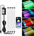 Car Led Interior Foot Well Light Strip Under Dash Bendable PVC Housing RGB 48LEDs Customizable 210 Modes Static Chase Gradient Strobe, Timer App Switch Control, USB 5V, No Remote