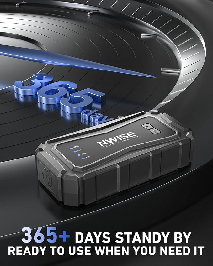 NWISE Car Jump Starter, 6000A Peak 25800mAh Portable Battery Starter (Up to 10L Gas or 8L Diesel Engine) with Smart Safety Jumper Clamps,12V Jump Boxes with 45W Fast Charging