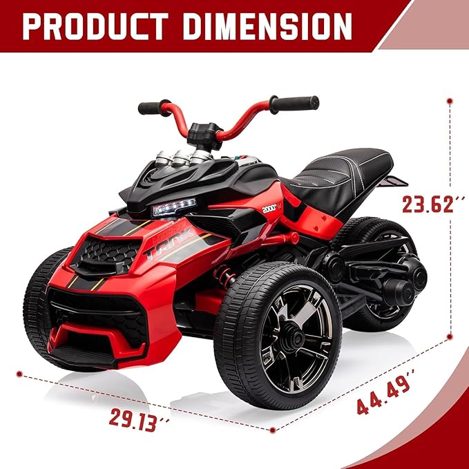 12V Kids Electric Ride-On Car with Parent Remote Control, 7MPH, 2 Speeds, 2x55W Motor, LED Lights, Music, USB & EVA Tires, 3 Wheel Battery Powered Toy Vehicle for Toddlers