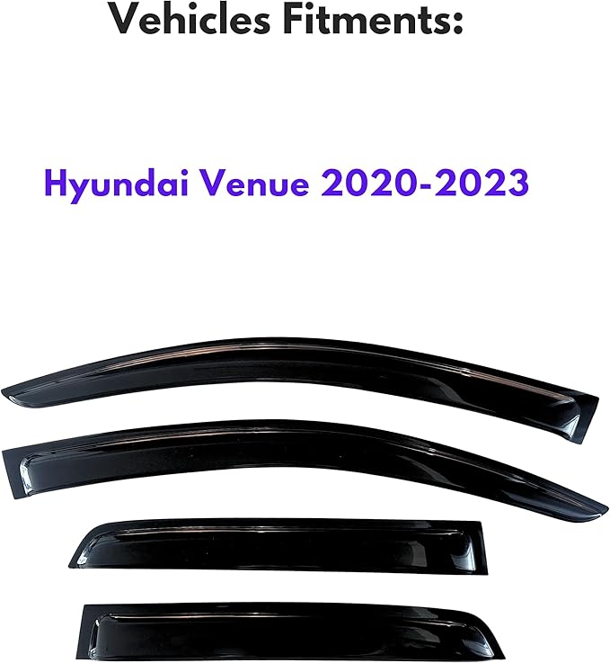 KPY Window Visor Compatible with Hyundai Venue 2020-2024, 4PC Rain Guard Side Window Vent Deflectors Tape-On Style, 2020 2021 2022 2023 2024