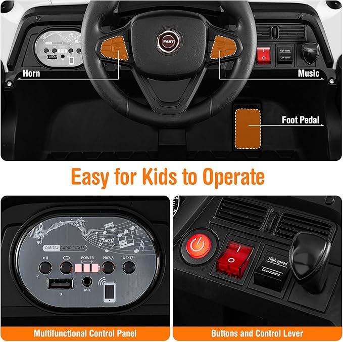 Costzon Kids UTV, 12V Battery Powered Electric Off-Road Car w/Remote Control, Sounds, Wireless Connection, 3 Speeds & 4-Wheel Suspension, Kids Ride on Truck, Gift for Boys & Girls 3+ Years Old (White)