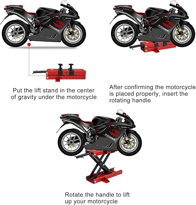 TUFFIOM 1100LBS Motorcycle Scissor Lift Jack, Height Adjustable with Safety Pin & Support Saddles, Foldable Motorcycle Center Stand for Dirt Bike ATV, Red