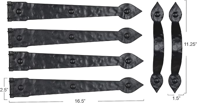 Household Essentials Hinge IT Premium Carriage House Handle & Hinge, Black Garage Door Magnet, 4 Hingle 2 Handles (Pack of 1)