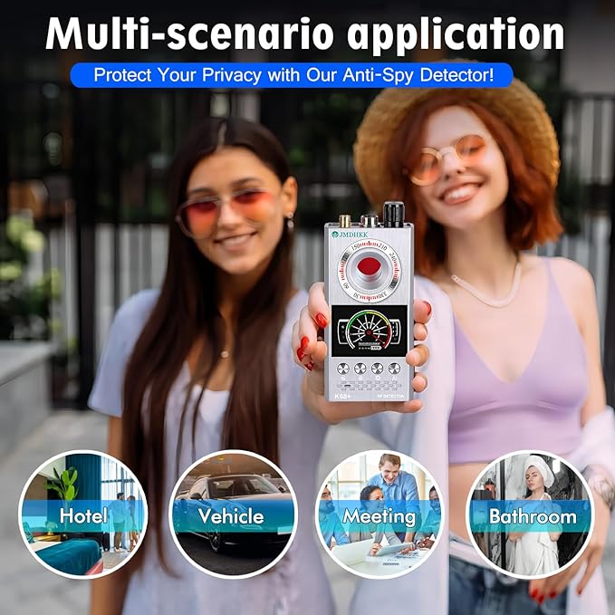 JMDHKK Hidden Camera Detector & Bug Detector – Magnetic Tracker & Wireless Signal Finder for Home, Office, Hotel, Car – Advanced Privacy Protection for Travel & Security（Silver