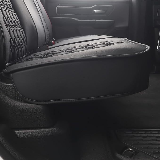 JOJOBAY Car Seat Covers for Dodge Ram,Fit 2009-2025 1500/2500/3500 HD Pick-up Truck,Crew,Regular,Quad,Mega Cab,Waterproof Synthetic Leather Seat Covers (Rear Seat Cover,BlackRed)