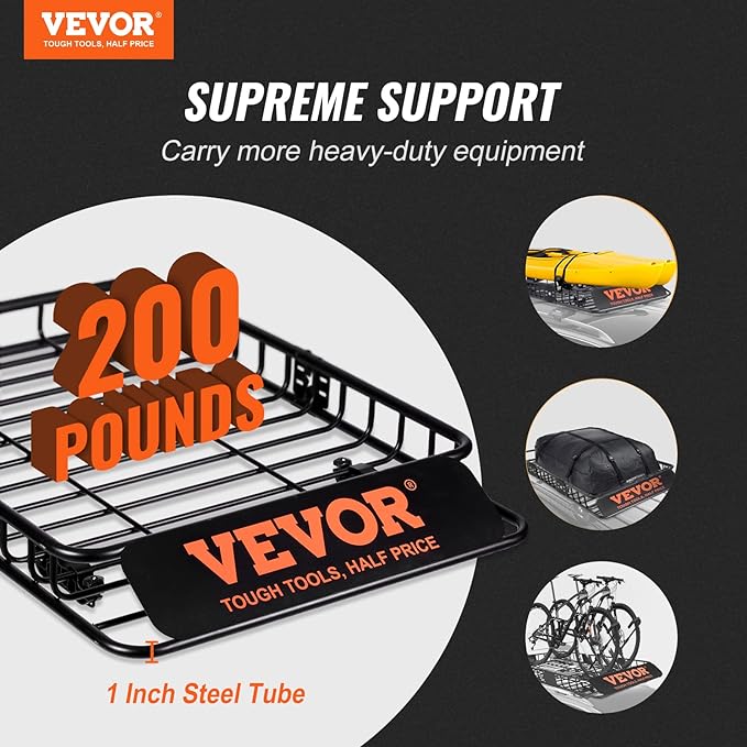 VEVOR Roof Rack Cargo Basket, 51" x 36" x 5" Rooftop Cargo Carrier w/ 15 Cu Ft Waterproof Cargo Bag, 200 LBS Capacity Universal Rack Carrier for SUV, Truck, Pickup