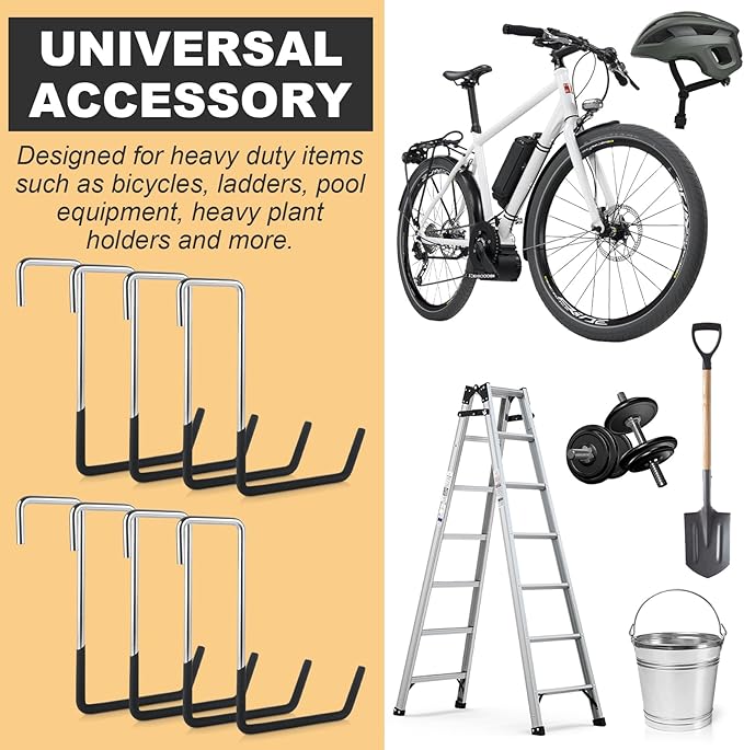 8 PCS Heavy Duty Carbon Steel S Hooks, Vinyl Coated, 7.5 Inch, Black, 66 Lbs Max Weight, Ideal for Garage, Outdoor, Indoor, Ladder, Sports Equipment, Pool Equipment, Plant Supports