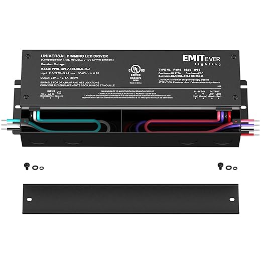 EMITEVER Dimmable Led Driver, 300W AC 110V-277V to DC 24V Transformer, 5-in-1 Dimming: ELV/MLV/TRIAC / 0-10V / 1-10V / 10V PWM/Potentiometer, Waterproof IP67 and UL Listed