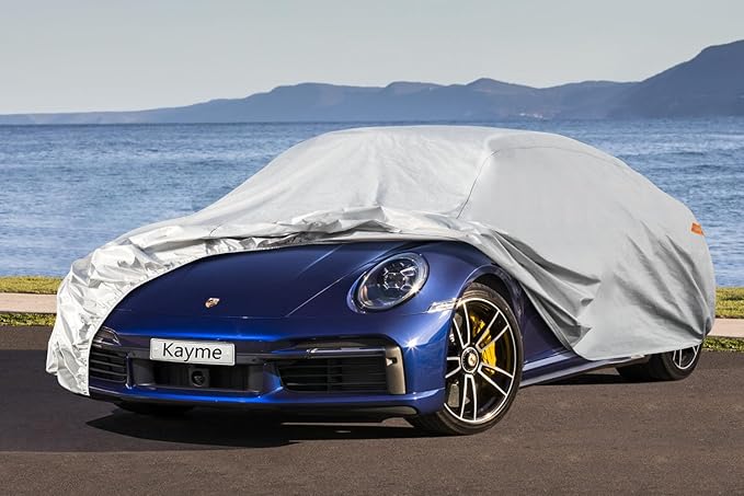 Kayme 6 Layers Car Cover Custom Fit for Porsche 911 Coupe Convertible Targa (2011-2025) Waterproof All Weather for Automobiles, Outdoor Full Cover Rain Sun UV Protection.Silver