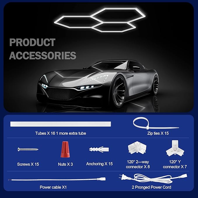 MODERN Hexagon LED Light,105W 12600LM 6500K, 3 Hexagonal LED Shop Light for Auto Shops, Malls & Work Areas