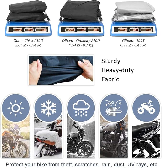 XYZCTEM Motorcycle Cover -Waterproof Outdoor Storage Bag,Made of Oxford Material Fits up to 96 inch, Compatible with Harley Davison and All Motors(Black& Lockholes& Professional Windproof Strap)
