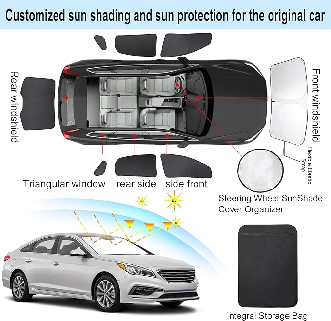 TINGLU Window Shades for Hyundai Sonata Sedan 2015 2016 2017 2018 2019 Accessories Car Side Full Windows Rear Triangular Windshield Sun Shade Sun UV Rays & Privacy Protection for Camping 8PCS