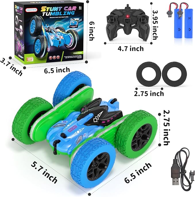 Remote Control Car, RC Cars Toys for Boys Age 5-7, RC Stunt Car Toy with Strip Lights and Headlights, 2.4 Ghz 600mAh Double-Sided 360° Rotating 4WD RC Cars, Fast Race Car Rechargeable Toy for Boys