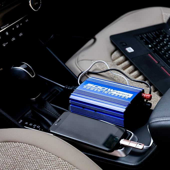 500W Car Power Inverter DC 12V to AC 110V Adapter with 2 AC Outlets and 2A USB Charging Port