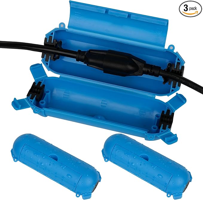 Flemoon [3 Pack] Outdoor Extension Cord Cover, IP44 Waterproof Box and Safety Housing Case, Ideal to Protect Outdoor Plugs, Electrical Connections, Holiday Decoration Lights, Size Small, Blue