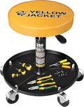 YELLOW JACKET Rolling Mechanic Stool with Wheels Pneumatic Garage Shop Seat Adjustable Height Roller Mechanics Creeper Chair with Tool Tray for Auto Repair