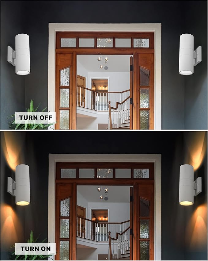 Ken & Ricky White Outdoor Wall Lights,Exterior Sconces Wall Lighting with Tempered Glass Cover,Cylinder Outside Light for House Porch Garage Front Door - 2 Pack