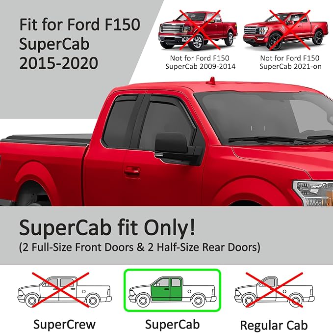 Voron Glass in-Channel Extra Durable Rain Guards for Ford F150 2015-2020 SuperCab, Window Deflectors, Vent Window Visors, 4 Pieces - 230095