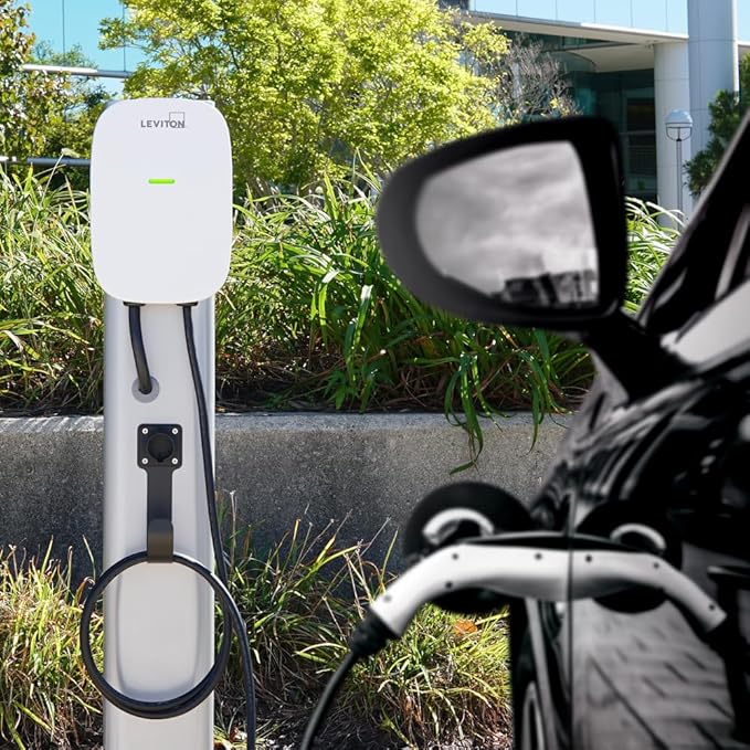 Leviton Level 2 EV Charger, 32 Amp, 208/240 VAC, 7.6 kW Output, 18' Charging Cable, Indoor/Outdoor Hardwired EV Charging Station, EV320 EVSE