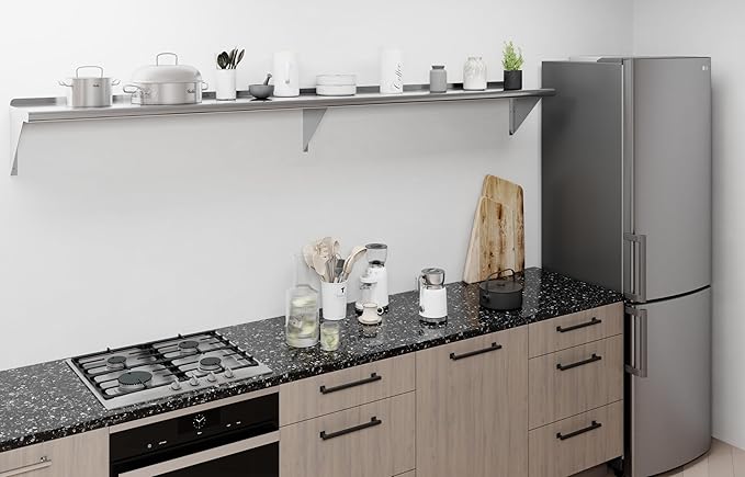 AmGood 96" Long X 12" Deep Stainless Steel Wall Shelf | NSF Certified | Appliance & Equipment Metal Shelving | Kitchen, Restaurant, Garage, Laundry, Utility Room