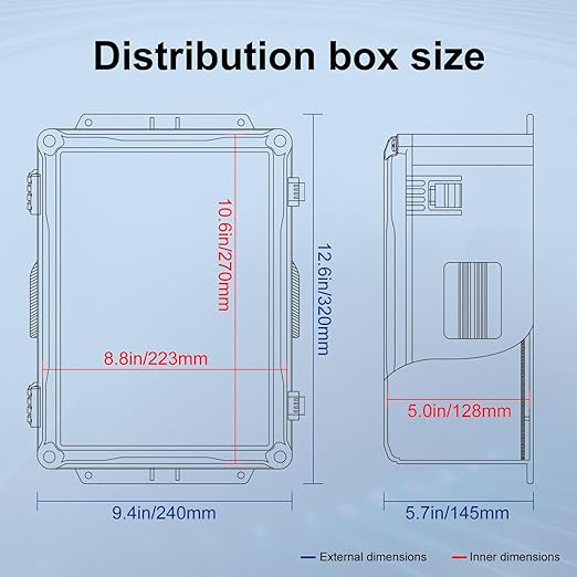 Outdoor Electrical Junction Box, ABS Water Resistant Enclosure with Internal Mounting Panel & Hinged Cover (12.6" H x 9.4" L x 5.7" W)