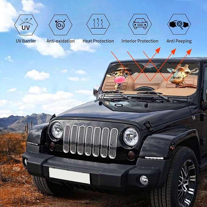 Funny Giraffe Car Sun Shade Windshield Sunshade Foldable Front Window Shield Cover for Truck SUV