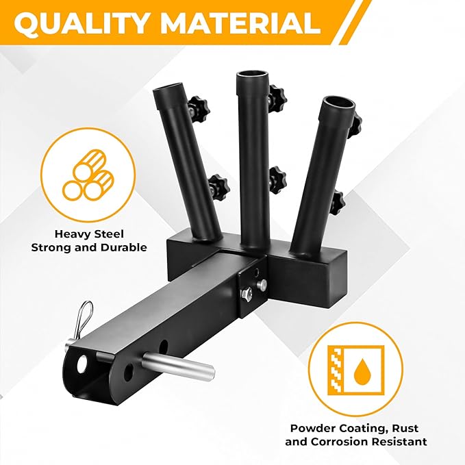 Heavy Duty Three Hitch Flag Holder, Trailer Hitch Flag Pole Holder, Fits 2" Trailer Receivers, Universal Hitch Flag Pole Holder Kit with Cars, Trucks, SUV, Pickups, Campers & Trailers
