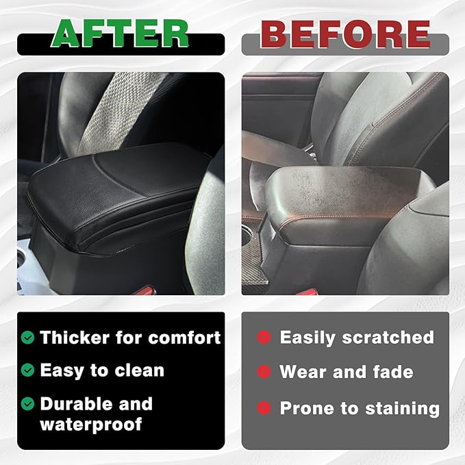 Muslogy Center Console Armrest Cover Compatible with Toyota 4Runner 2010-2024 Comfort Armrest Pad Arm Rest Cushion Vegan Leather Protector 1-Inch Extra Thick