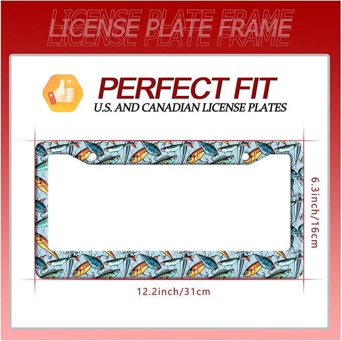 Fishing License Plate Frame Funny Fish License Plate Frames Stainless Steel Accessories Cars Decor with 2 Holes and Screws Fits Standard Us Ca Vehicles License Plate Holder 12.2 X 6 Inch