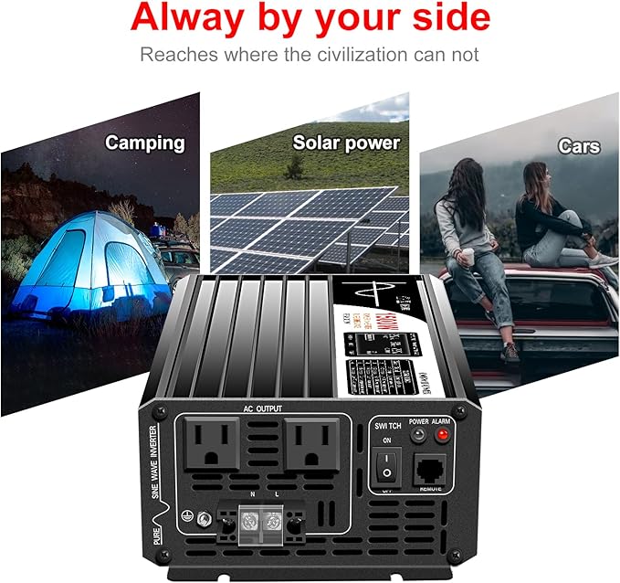 Xijia 1500W(Peak Power 3000W) Pure Sine Wave Solar Power DC 12V Inverter AC 120V 60HZ Solar Converter for Home Use car (DC12V (Range 10V-15V) 1500W)