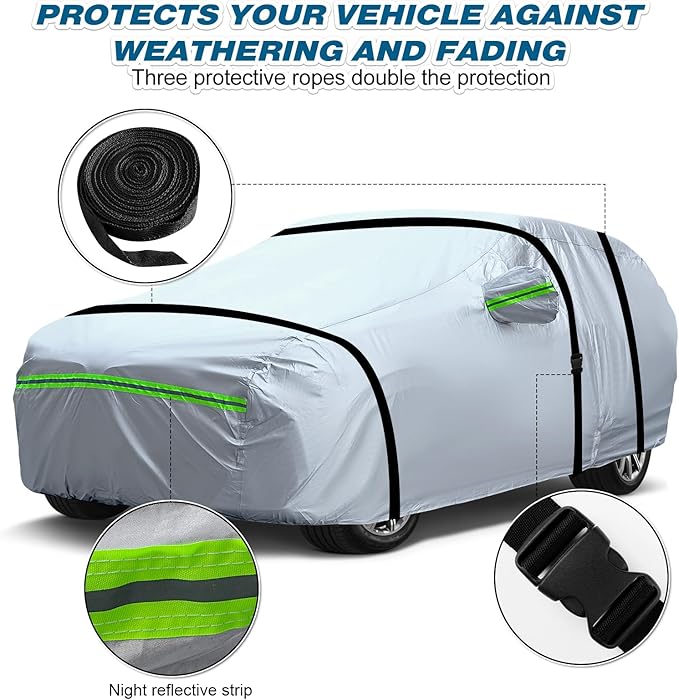 TUCAREST 6-Layers Heavy Outdoor Pickup Full Car Cover Hard Shell Zipper Design Waterproof All Weather Weatherproof UV Sun Protection Snow Dust Storm Resistant with Straps (Fit for UP to 230"-260")