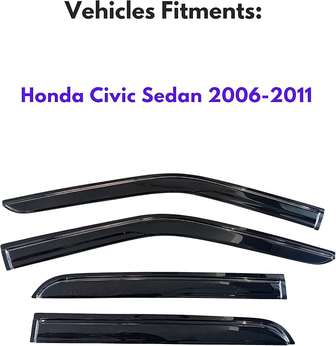 KPY Window Visor Compatible with Honda Civic Sedan 2006-2011, 4PC Rain Guard Side Window Vent Deflectors Tape-On Mugen Style, 2006 2007 2008 2009 2010 2011