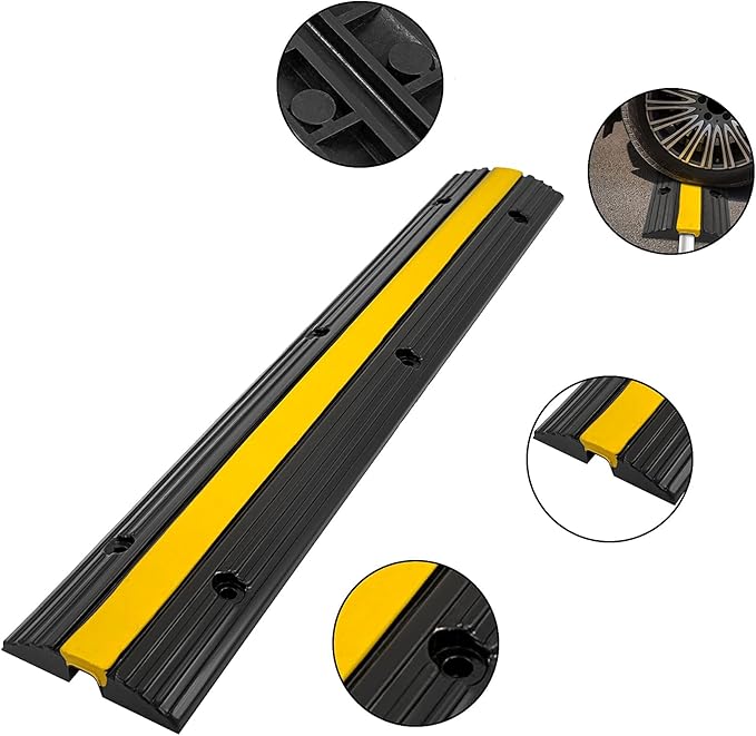 CXRCY Cable Protector Ramp 4 Pack of 1-Channel Rubber Hose Ramp, 22046Lbs Capacity Heavy Duty Speed Bumps Hose Cord Protector Ramps for Driveway&Outdoor/Wire/Hose/Pipe Hider
