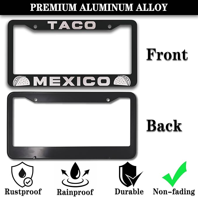 License Plate Frames Multicolor Automotive Exterior Accessories Taco Mexico Universal Aluminum Car Accessory 2 Pack with Screw Covers Set