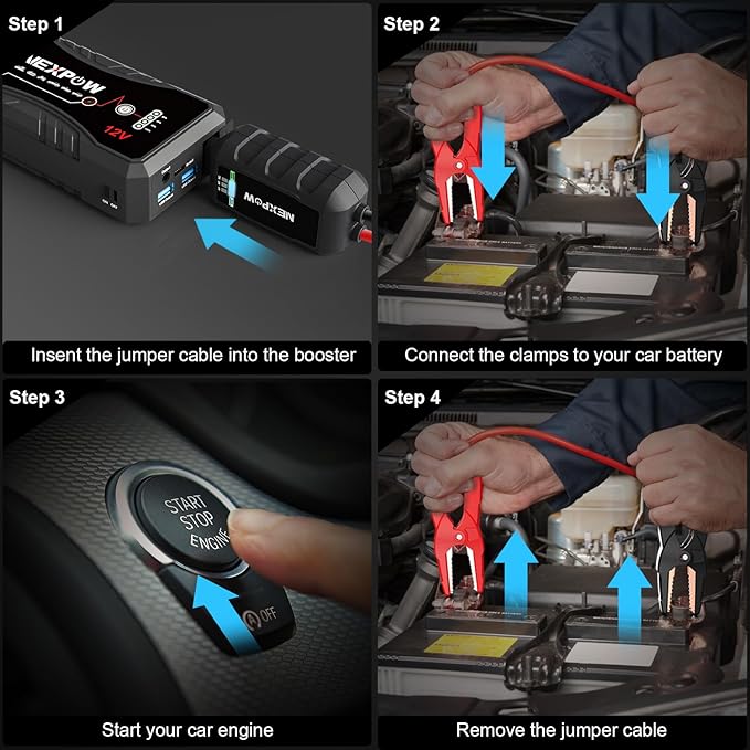NEXPOW Car Jump Starter Car Battery Jump Starter Pack 1500A Peak Q10S for Up to 7.0L Gas and 5.5L Diesel Engine12V Auto Battery Booster,Jumper Cables Portable Lithium Jump Box with LED Light/USB QC3.0