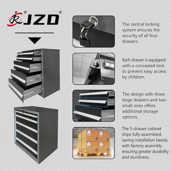 JZD Metal Garage Cabinet System, Tool Cabinets with Drawers, for Workshop Auto Repair Shop, Wall Mounting Not Necessary