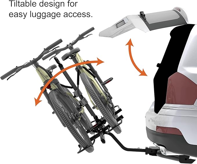 HYPERAX Volt 2_1.25" -E Bike Hitch Mounted Platform Style 2 Bikes Carrier for Car, SUV, Trucks, Sedan, Tilting e-Bike Rack for Hitch Fits Up to 2 X 70 lbs Bike with Up to 5" TIRE - NO RV USE!