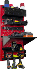 Wall Control Power Tool Storage Organizer Kit Cordless Drill Holder Charging Station Rack 16” x 32” Metal Pegboard Organization System (Red Pegboard)