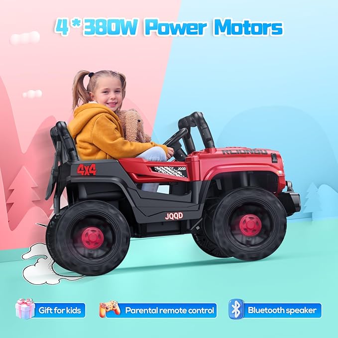 SEALIGHT 12V Kids Ride On Car Truck w/Parent Remote Control, 4 * 380W Motors, 3 Speeds, Emergency Braking, LED Lights, Music & Horn, Kids Electric Vehicles Toddler Electric Car for Girl Boy Gift