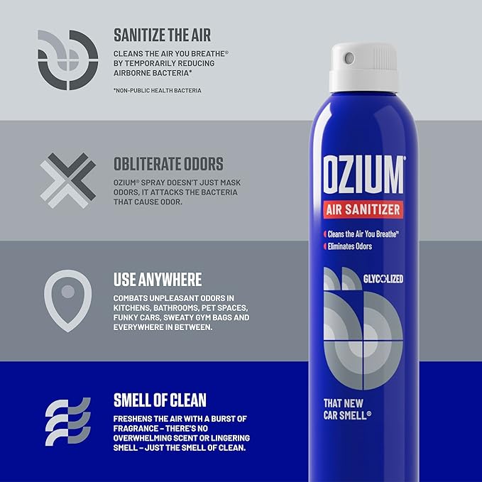 Ozium 3.5 Oz. Air Sanitizer & Odor Eliminator for Homes, Cars, Offices and More, New Car Scent, 4 Pack (OZM-22-4)