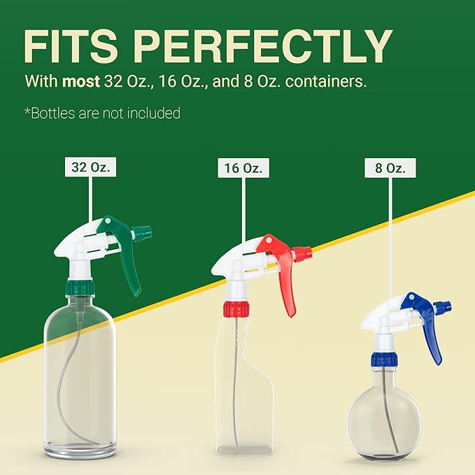 Spray Bottle Nozzle Replacement, Bottle Tops Only - Sprayer Nozzle Triggers for Heavy Duty, Commercial, Home Cleaning Solutions - Fits 8,16,24,32 oz Plastic & Glass Bottles, Mixed 3 pack