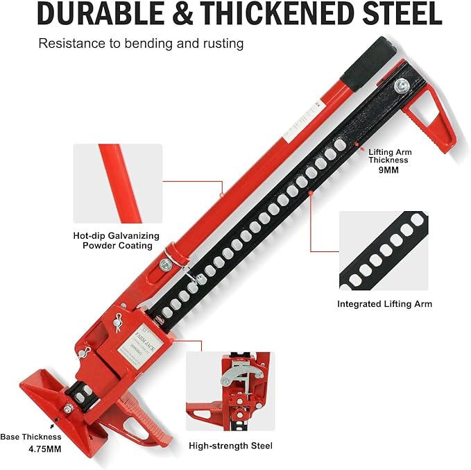 Multi-Functional Lift Jack, Farm Jack Heavy Duty Off Road, for Tractor, Truck, SUV, ATV, UTV, Off Road Accessories, Durable 3 Ton with Wide Base & Ratcheting Mechanism