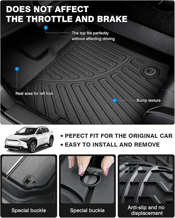 Powerty Floor Mats for Toyota BZ4X & Subaru Solterra 2023 2024 2025 Accessories All Weather Floor Liner 3D TPE 1st & 2nd Row Floor Mat Heavy-Duty Floor Liners