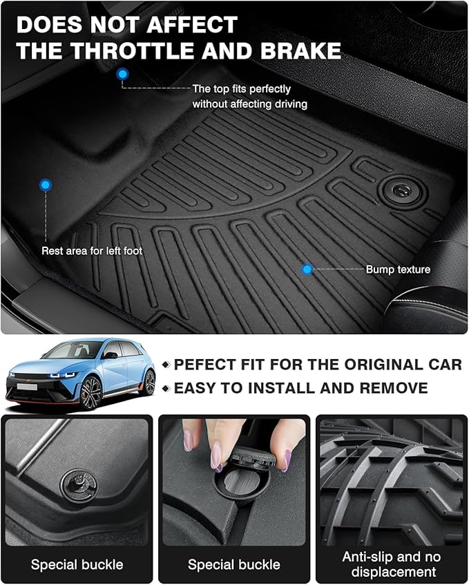 Powerty Floor Mats for 2022-2025 Hyundai Ioniq 5 Limited Only (with Sliding Console) Accessories Liner Set TPE 3D Car Mats All-Weather Custom Fit Floor Liners