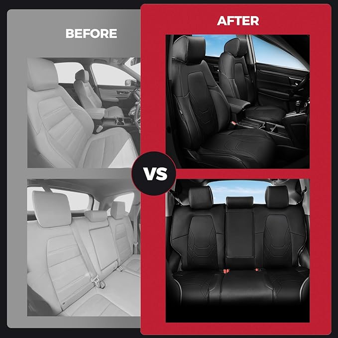 FREESOO CRV Seat Covers Full Set, for Honda CRV LX EX EX-L Sport Touring Hybrid 2017 2018 2019 2020 2021 2022, Custom Fit Seat Covers for CRV, Waterproof Leather Car Seat Covers, Black